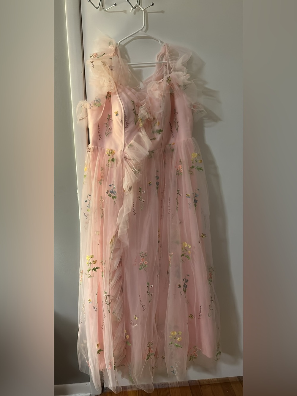 Blush Pink Floral Tulle Maxi Dress